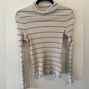 Vince Ribbed Long Sleeve Top in Cream and Black